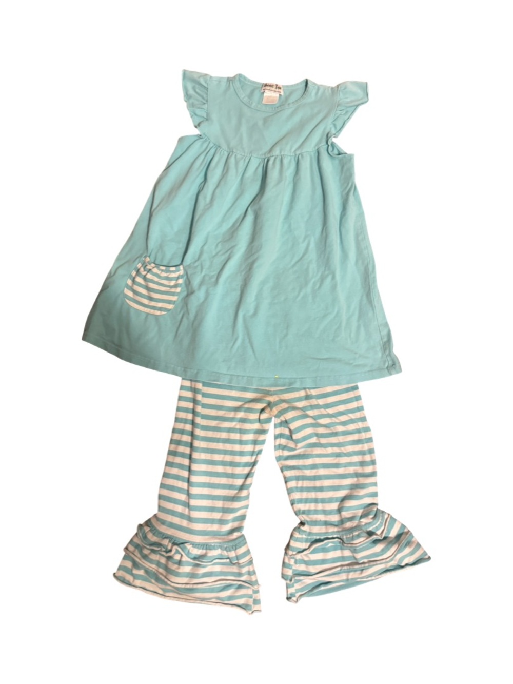 Sweet Tea 2-Piece Blue Striped Matching Set Girls Size 10/12 Tunic & Pants